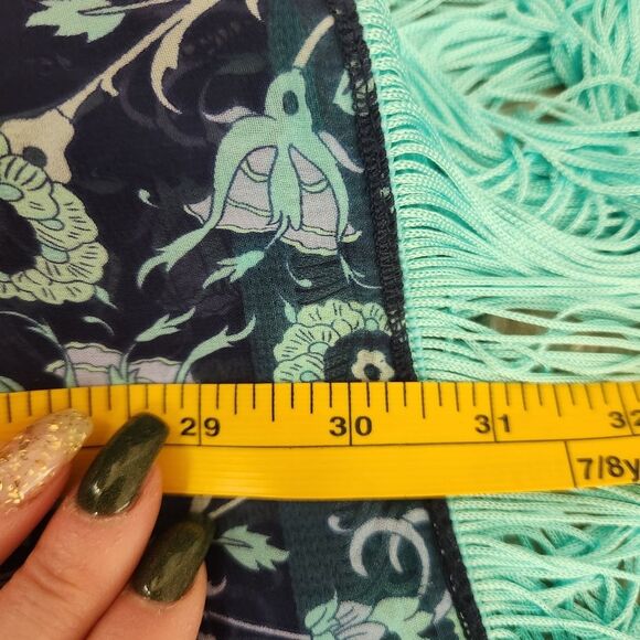 Lularoe‎ Monroe Kimono with Fringe Floral Print Blue and Teal Size Small - Picture 9 of 9